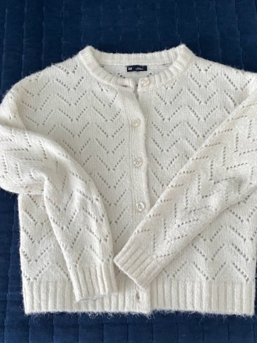 GAP Cream Open-Knit Button Cardigan - Picture 2 of 4